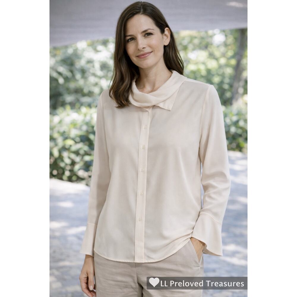 Donna Karan New York Cream Draped Blouse‎ XL Career Professional Minimalist